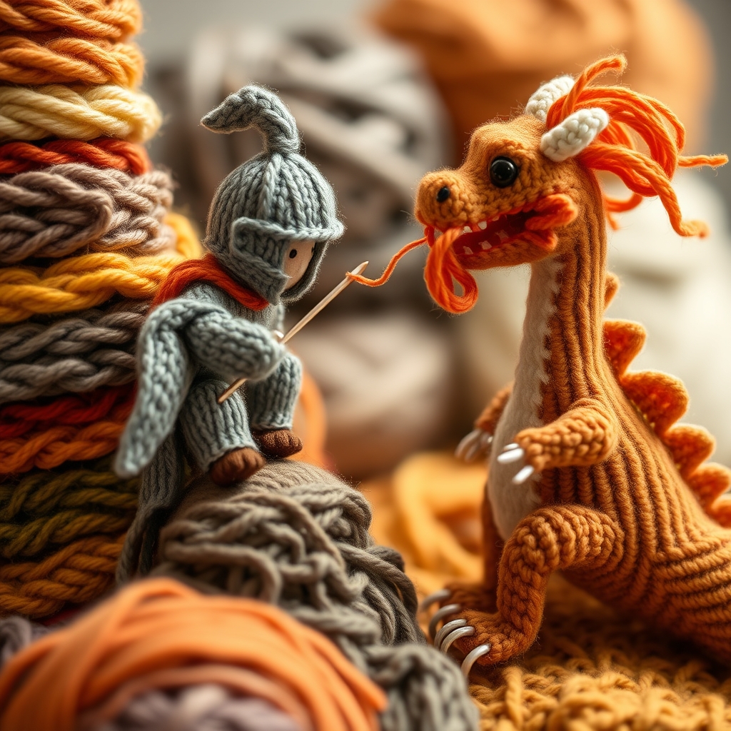masterpiece, best quality, macro tactile 3D knitted yarn dio